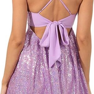 Sparkly Spaghetti Strap sequin open back dress. Lavender. New- never worn.